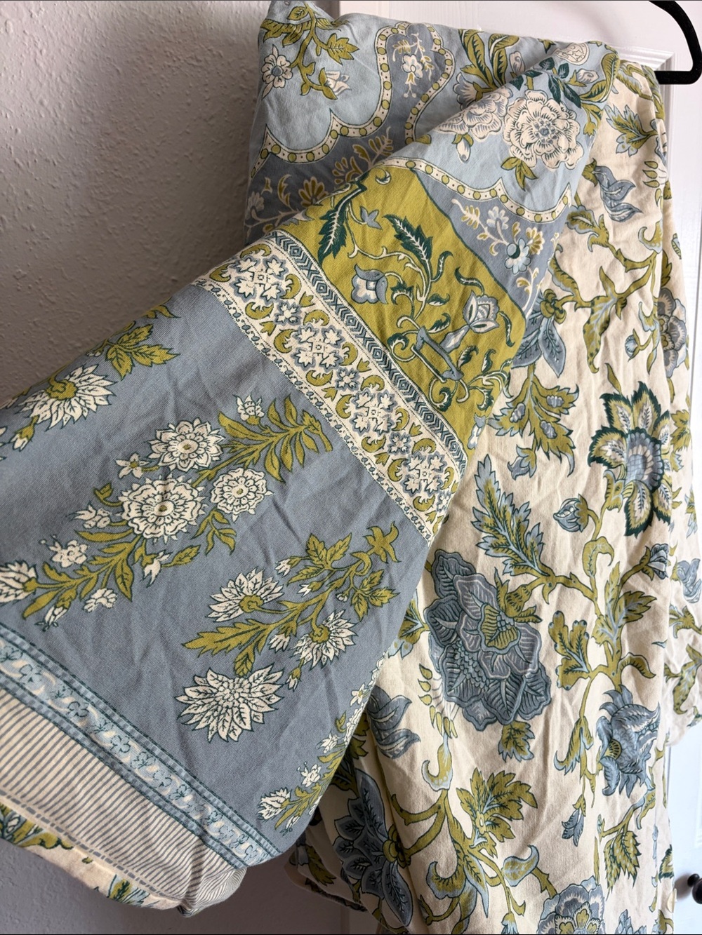 Vintage Pottery Barn Floral Block Print Linen Duvet Cover + 2 Pillowcases 2 Sham - Picture 11 of 12